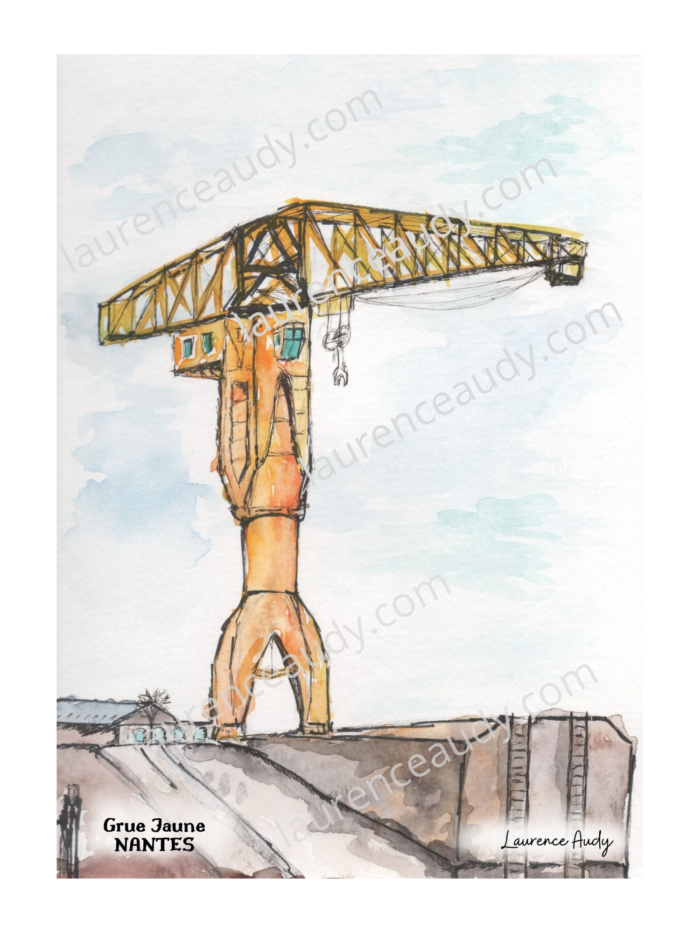 44 NANTES GRUE JAUNE FILIGRANE AFFICHE